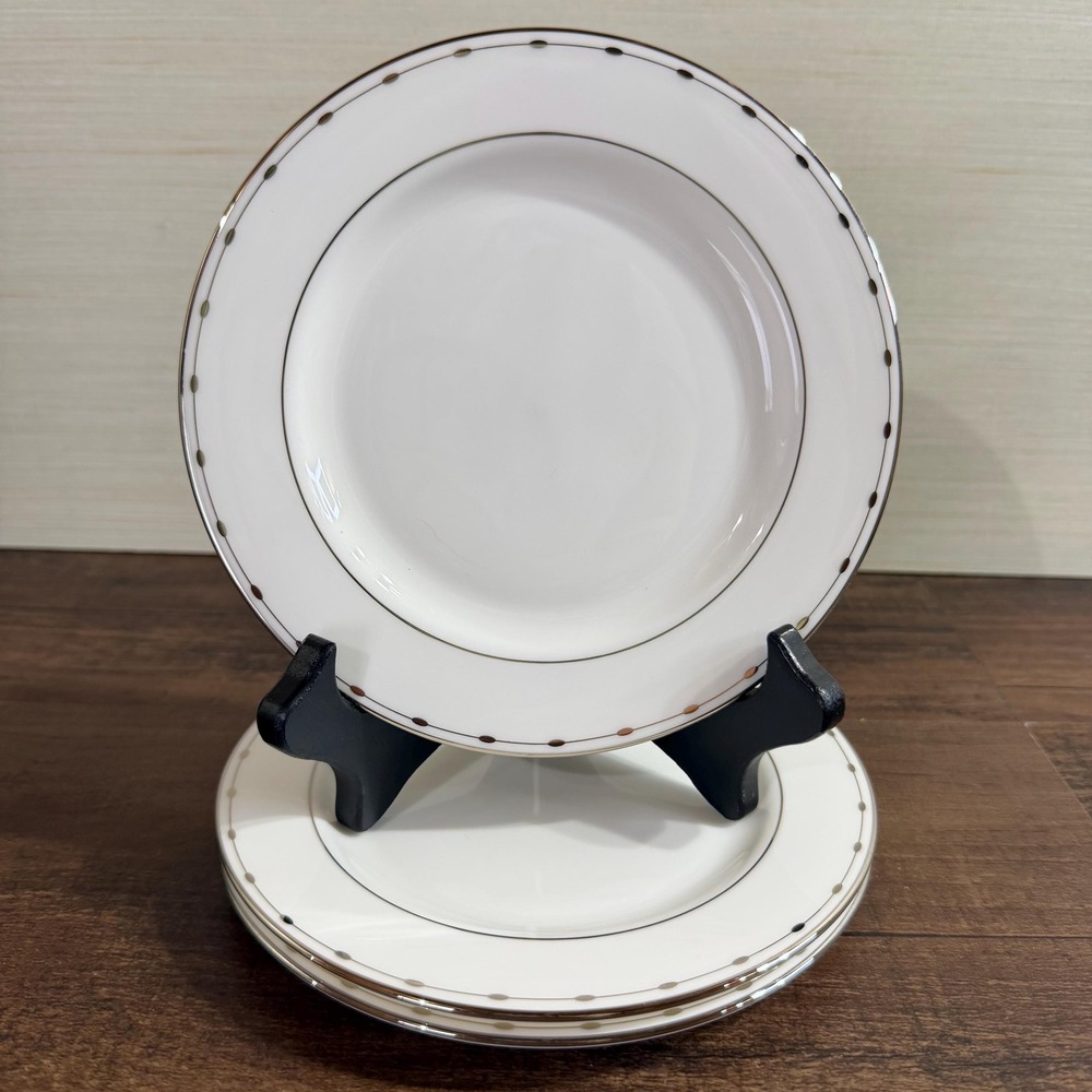 3 VTG Lenox Grand Central Bread & Butter Plates Bone China Platinum Trim 6.5"